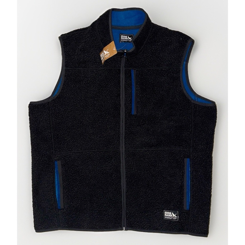 Eddie Bauer NWT Mens XL Chilali Shearling Sherpa Fleece Vest Dark Gray Carbon